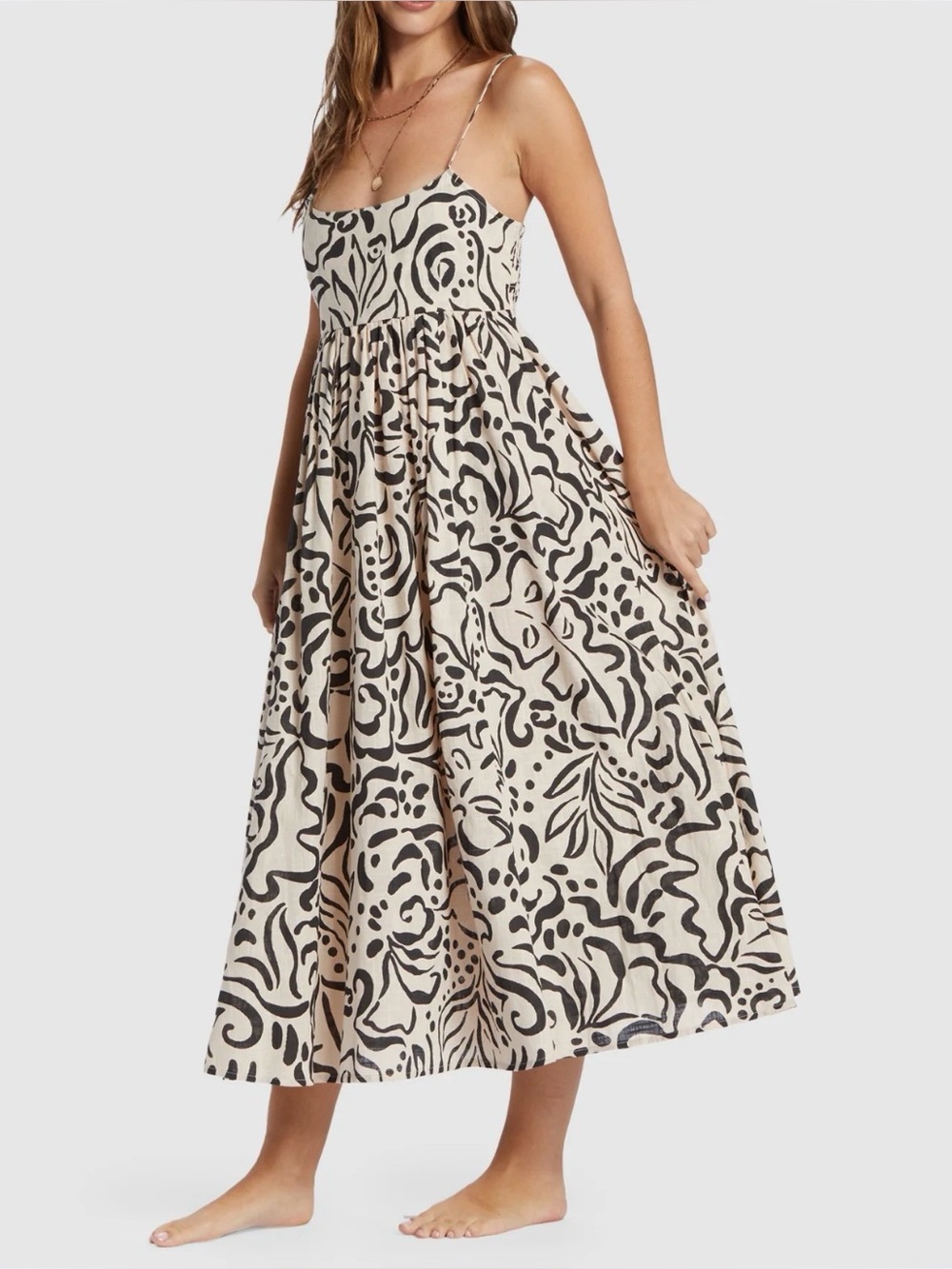 Billabong Black Beige Abstract Print Midi Dress Island Heat Cover Up Small